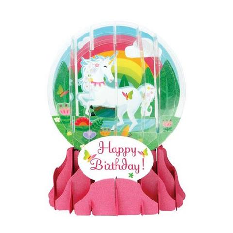 Up With Paper POP-Up Snow Globe Greeting Card - Unicorn