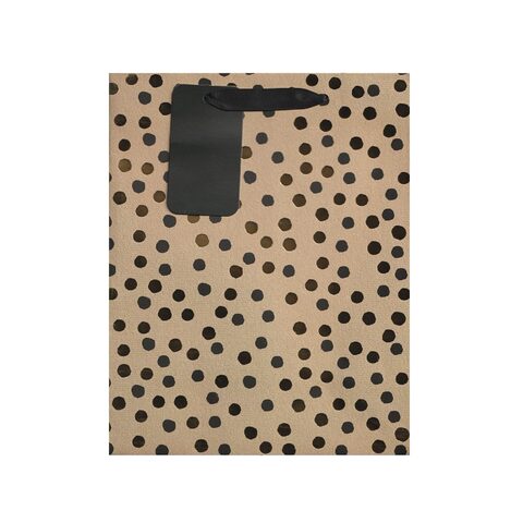Simon Elvin Medium Gift Bag - Brown With Gold And Black Dots