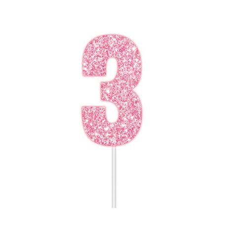 IG Design Group Party Cake Topper - Glitter Pink Number 3