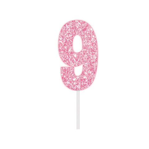 IG Design Group Party Cake Topper - Glitter Pink Number 9
