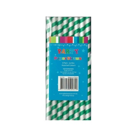 Artwrap Party Jumbo Paper Straws - Green Stripes