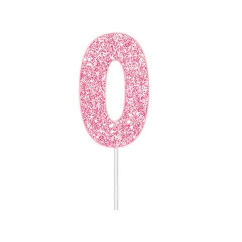 IG Design Group Party Cake Topper - Glitter Pink Number 0