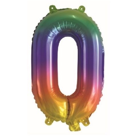 Artwrap 35cm Rainbow Party Foil Balloons - Number 0