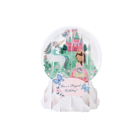 Up With Paper Pop UP Snow Globe Greeting Card - Princess and Unicorn