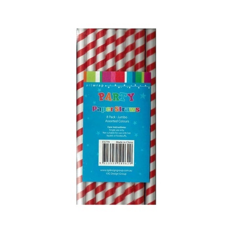 Artwrap Party Jumbo Paper Straws - Red Stripes