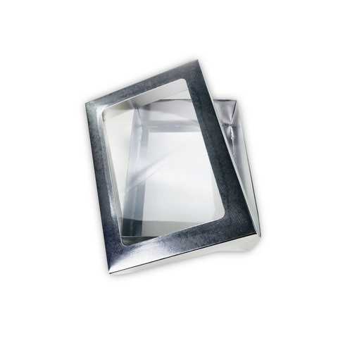 AEIOU Large Plain Convenience Box With Window Lid - Silver