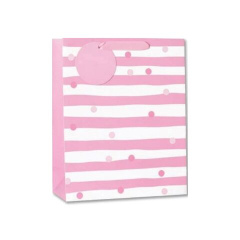 Simon Elvin Medium Gift Bag - Pink And White Stripes And Dots