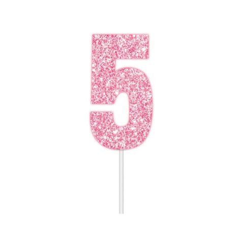 IG Design Group Party Cake Topper - Glitter Pink Number 5