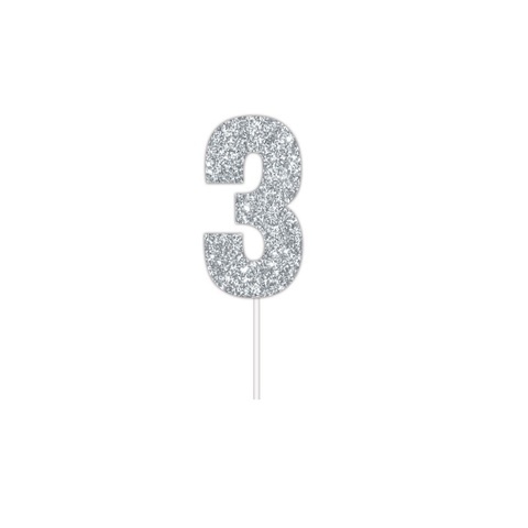 Artwrap Silver Party Cake Toppers - Number 3