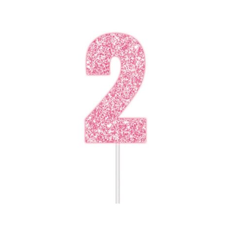 IG Design Group Party Cake Topper - Glitter Pink Number 2