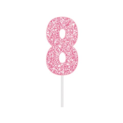 IG Design Group Party Cake Topper - Glitter Pink Number 8