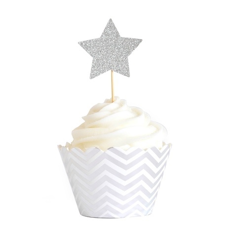 Illume Gold  Silver Glitter Star  Reversible Cupcake Topper - 12 Pc