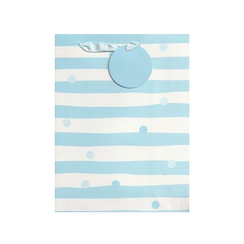 Simon Elvin Large Gift Bag - White And Blue Stripes With Blue Dots