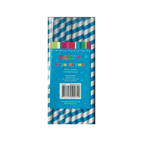 Artwrap Party Jumbo Paper Straws - Blue Stripes