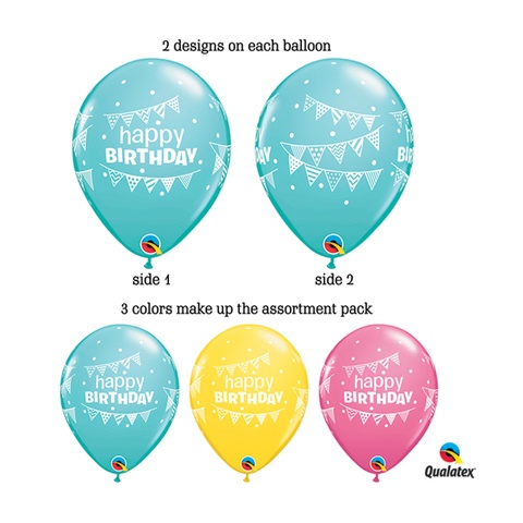 Qualatex 11 Latex Happy Birthday - Pennants  Dots