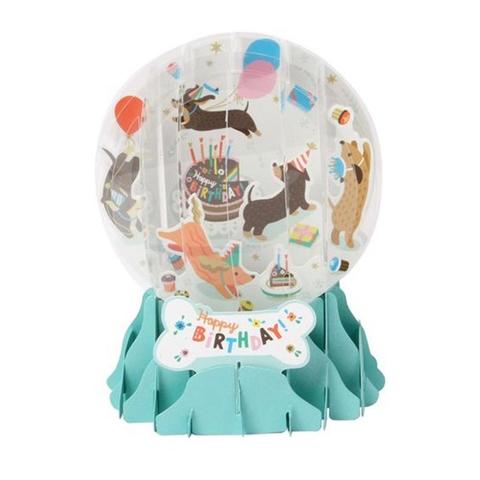 Up With Paper POP-Up Snow Globe Greeting Card - Birthday Dogs