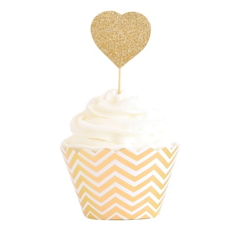 Illume Gold  Silver Glitter Heart Reversible Cupcake Topper - 12 Pc