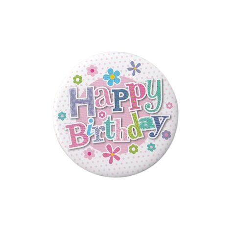 Simon Elvin  Medium Party Badges - Happy Birthday Flowers