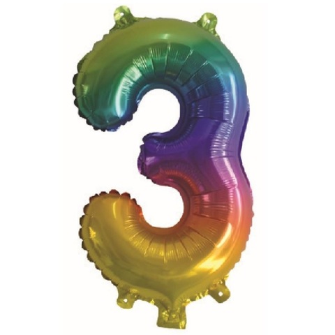Artwrap 35cm Rainbow Party Foil Balloons - Number 3