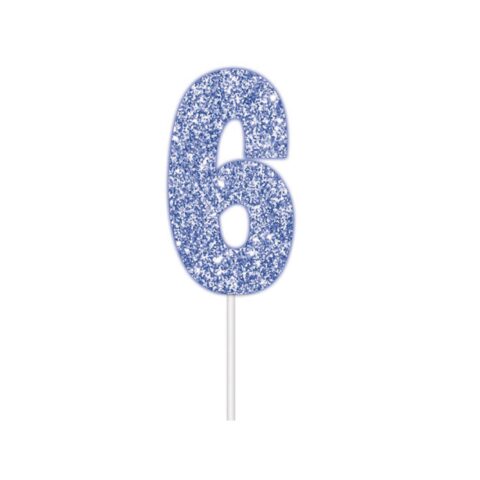 IG Design Group Party Cake Topper - Glitter Blue Number 6
