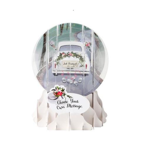 Up With Paper POP-Up Snow Globe Greeting Card - Wedding Car