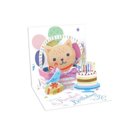 Up With Paper Treasures Pop Up Greeting Card - Kitten in Basket