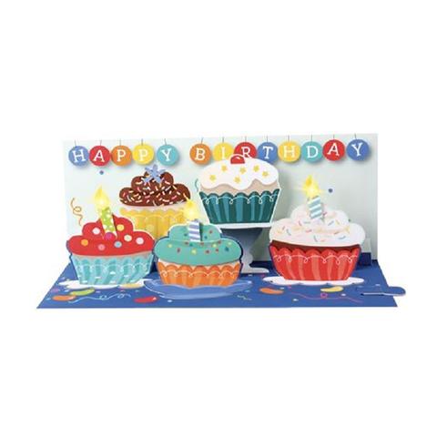 Up With Paper Panoramics Light Up POP-Up Greeting Card - Cupcakes And Candles