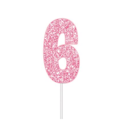 IG Design Group Party Cake Topper - Glitter Pink Number 6